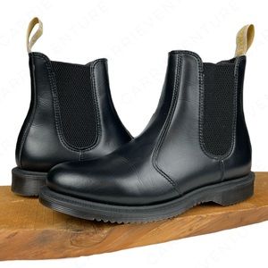 Dr. Martens Vegan Flora Solid Black Faux Leather Classic Chelsea Ankle Boots 6